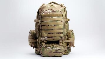 AI generated MultiCam Tactical Backpack Bag isolated on white background with copy space for advertisement. AI Generated photo