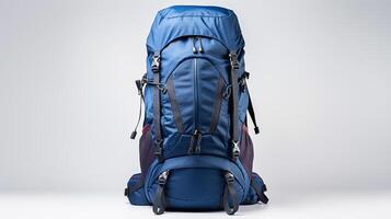 AI generated Navy Blue Hiking Backpack Bag isolated on white background with copy space for advertisement. AI Generated photo