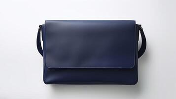 AI generated Navy Blue Messenger Bag isolated on white background with copy space for advertisement. AI Generated photo