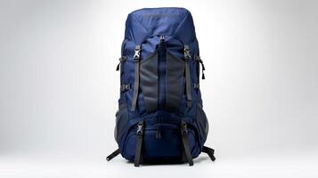 AI generated Navy Blue Hiking Backpack Bag isolated on white background with copy space for advertisement. AI Generated photo