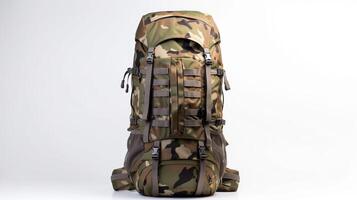 AI generated MultiCam Tactical Backpack Bag isolated on white background with copy space for advertisement. AI Generated photo