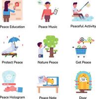 conjunto de promover paz plano íconos vector