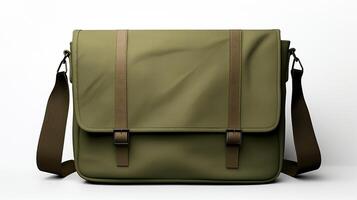 AI generated Olive Green Messenger Bag isolated on white background with copy space for advertisement. AI Generated photo