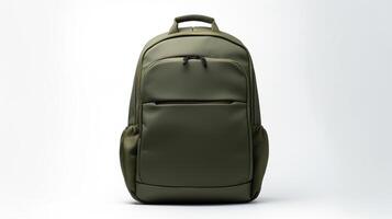 AI generated Olive Travel Backpack Bag isolated on white background with copy space for advertisement. AI Generated photo