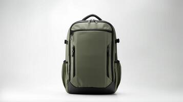 AI generated Olive Travel Backpack Bag isolated on white background with copy space for advertisement. AI Generated photo