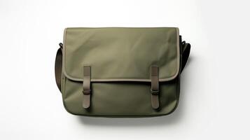 AI generated Olive Green Messenger Bag isolated on white background with copy space for advertisement. AI Generated photo