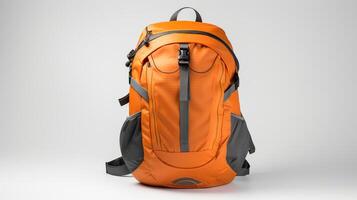 AI generated Orange Cycling Backpack Bag isolated on white background with copy space for advertisement. AI Generated photo