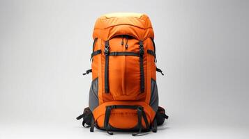 AI generated Orange Hiking Backpack Bag isolated on white background with copy space for advertisement. AI Generated photo