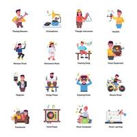 Set of Professional Musicians and Instruments Flat Icons vector