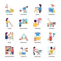 Collection of Housekeeping Essentials Flat Icons vector