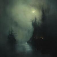 AI generated The Black Ghost whispers secrets of the sea to those who dare approach tales of lost ships and sunken cities heard only on foggy nights photo