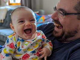 AI generated Dad making baby giggle silly faces and sounds photo