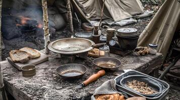 ai generado campo racionar comida sustento en el trincheras foto