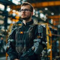 AI generated Mechatronics engineer with an exoskeleton suit photo