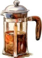 AI generated French press coffee watercolor png