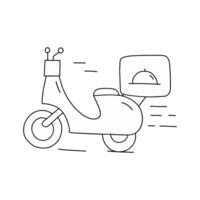 línea Arte ilustración de un clásico scooter con un lado carga caja vector