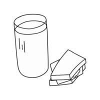 Line Art Illustration of a Glass of Water and Sandwich on a Table vector