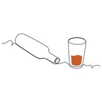 vino botella y vaso continuo uno línea Arte dibujo minimalista diseño vector y ilustración