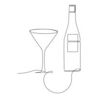 wine bottle and glass continuous one line art drawing minimalist design vector and illustration