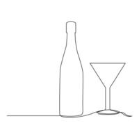 wine bottle and glass continuous one line art drawing minimalist design vector and illustration