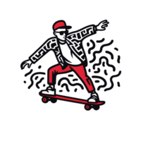 AI generated Chic youthful skater riding a skateboard manually sketched outline png