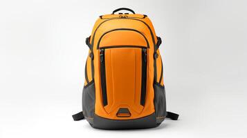 ai generado naranja cámara mochila bolso aislado en blanco antecedentes con Copiar espacio para anuncio publicitario. ai generado foto