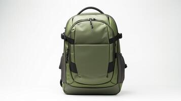 AI generated Olive Travel Backpack Bag isolated on white background with copy space for advertisement. AI Generated photo