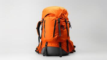 AI generated Orange Hiking Backpack Bag isolated on white background with copy space for advertisement. AI Generated photo