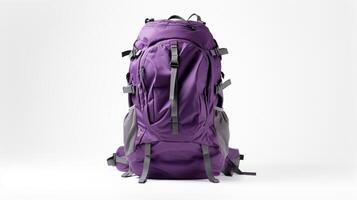 ai generado púrpura mochila bolso aislado en blanco antecedentes con Copiar espacio para anuncio publicitario. ai generado foto