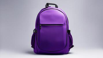 ai generado púrpura cámara mochila bolso aislado en blanco antecedentes con Copiar espacio para anuncio publicitario. ai generado foto