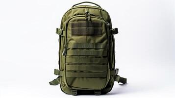 AI generated Olive Drab Tactical Backpack Bag isolated on white background with copy space for advertisement. AI Generated photo