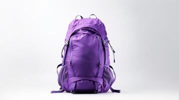 AI generated Purple Hiking Backpack Bag isolated on white background with copy space for advertisement. AI Generated photo