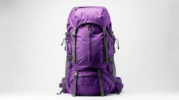 AI generated Purple Hiking Backpack Bag isolated on white background with copy space for advertisement. AI Generated photo