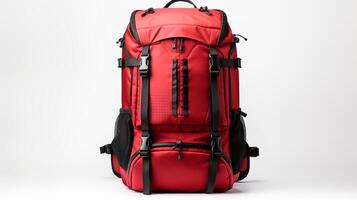 AI generated Red Camera Backpack Bag isolated on white background with copy space for advertisement. AI Generated photo