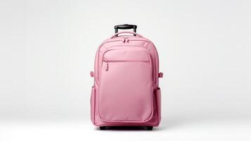 AI generated Pink Rolling Backpack Bag isolated on white background with copy space for advertisement. AI Generated photo