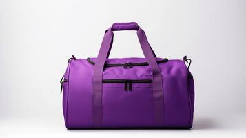 AI generated Purple Duffel Bag isolated on white background with copy space for advertisement. AI Generated photo