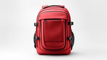 AI generated Red Camera Backpack Bag isolated on white background with copy space for advertisement. AI Generated photo