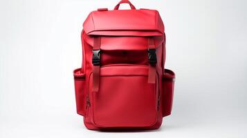 AI generated Red Camera Backpack Bag isolated on white background with copy space for advertisement. AI Generated photo