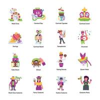 Trendy Flat Icons Depicting Mardi Gras Celebration vector