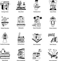 Set of 16 Book and Library Glyph Icons vector