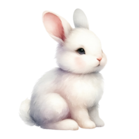 ai généré blanc lapin dans une faire le ménage, isolé paramètre, duveteux et adorable, avec doux fourrure et doux marron yeux, une parfait animal de compagnie pour tout maison. Pâques festival. l'eau Couleur produire par ai. png