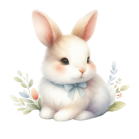 AI generated White rabbit on isolated background, looking fluffy and cute. Easter festival. Water color Generate by AI. png
