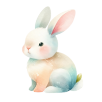 AI generated Easter Bunny White Rabbit Isolated Background with Pink Ears, Fluffy and Cute Toy Decoration for Spring Celebration. Easter festival. Water color Generate by AI. png