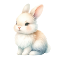 AI generated Isolated Rabbit, A cute and fluffy bunny with white fur, adorable ears, and a small, domestic pet, perfect for Easter festival. Water color Generate by AI. png