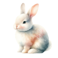 AI generated White rabbit on isolated background with fluffy fur and cute ears, a young bunny for Easter festival. Water color Generate by AI. png