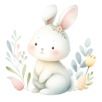 AI generated Easter Bunny Surrounded by Colorful Eggs. Isolated Background. Easter festival. Water color Generate by AI. png