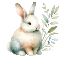 AI generated White Rabbit with Flower in Nature. Isolated Background. Easter festival. Water color Generate by AI. png