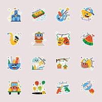 Set of 16 Windy City Culture Flat Stickers vector