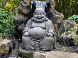ai generado rechoncho contento Buda estatua foto