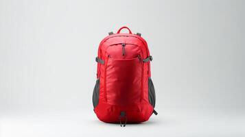 ai generado rojo hidratación mochila bolso aislado en blanco antecedentes con Copiar espacio para anuncio publicitario. ai generado foto